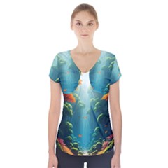 Autumn Trees Nature Short Sleeve Front Detail Top by Bedest