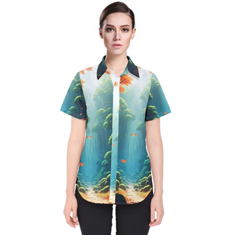 Autumn Trees Nature Women s Short Sleeve Shirt by Bedest