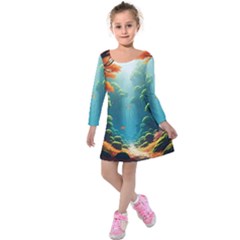 Autumn Trees Nature Kids  Long Sleeve Velvet Dress by Bedest