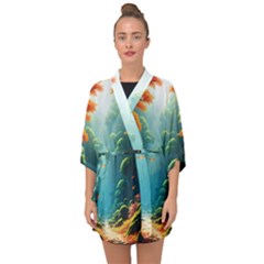 Autumn Trees Nature Half Sleeve Chiffon Kimono by Bedest