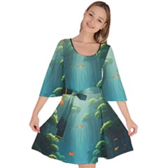 Autumn Trees Nature Velour Kimono Dress by Bedest