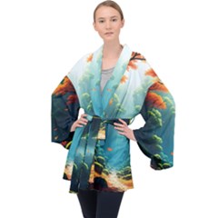 Autumn Trees Nature Long Sleeve Velvet Kimono  by Bedest