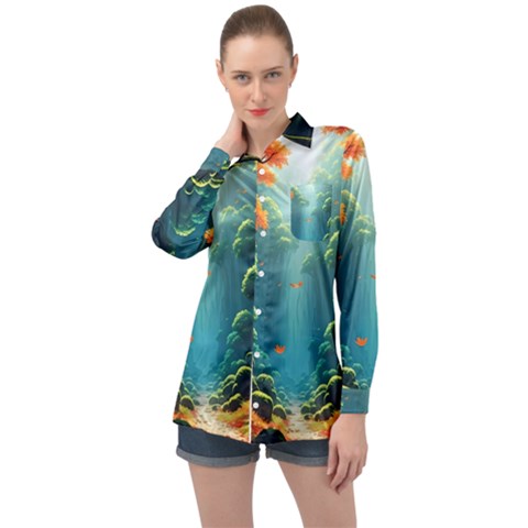 Autumn Trees Nature Long Sleeve Satin Shirt by Bedest