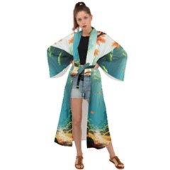 Autumn Trees Nature Maxi Kimono by Bedest