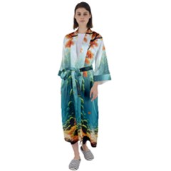 Autumn Trees Nature Maxi Satin Kimono by Bedest