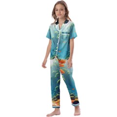 Autumn Trees Nature Kids  Satin Short Sleeve Pajamas Set by Bedest