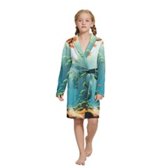 Autumn Trees Nature Kids  Long Sleeve Velvet Lounge Robe by Bedest