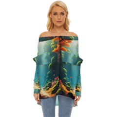 Autumn Trees Nature Off Shoulder Chiffon Pocket Shirt by Bedest