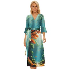 Autumn Trees Nature Midsummer Wrap Dress by Bedest