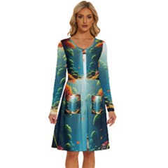 Autumn Trees Nature Long Sleeve Dress With Pocket by Bedest