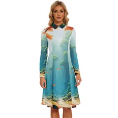 Autumn Trees Nature Long Sleeve Shirt Collar A-line Dress by Bedest