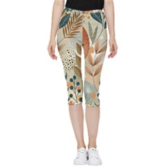 Leaves Pattern Flower Floral Flora Inside Out Lightweight Velour Capri Leggings  by Bedest