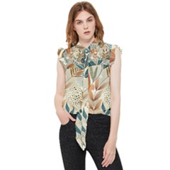 Leaves Pattern Flower Floral Flora Frill Detail Shirt by Bedest