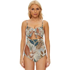 Leaves Pattern Flower Floral Flora Knot Front One-piece Swimsuit by Bedest