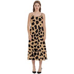 Leopard Skin Pattern Casual Spaghetti Strap Midi Dress by Bedest