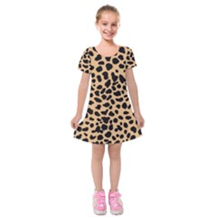 Leopard Skin Pattern Kids  Short Sleeve Velvet Dress