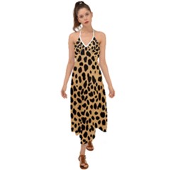 Leopard Skin Pattern Halter Tie Back Dress 