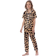 Leopard Skin Pattern Kids  Satin Short Sleeve Pajamas Set by Bedest