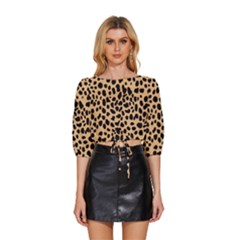 Leopard Skin Pattern Mid Sleeve Drawstring Hem Top by Bedest