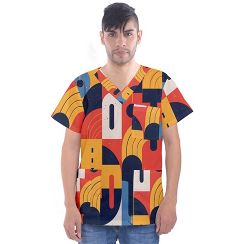 Abstract Pattern Men s V-neck Scrub Top by Bedest