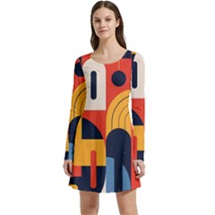 Abstract Pattern Long Sleeve Velour Skater Dress by Bedest