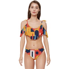 Abstract Pattern Ruffle Edge Tie Up Bikini Set	