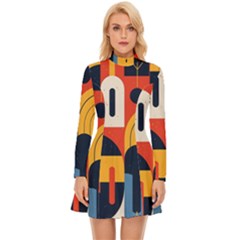 Abstract Pattern Long Sleeve Velour Longline Dress