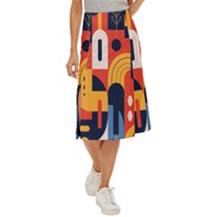 Abstract Pattern Midi Panel Skirt