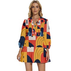 Abstract Pattern V-neck Placket Mini Dress