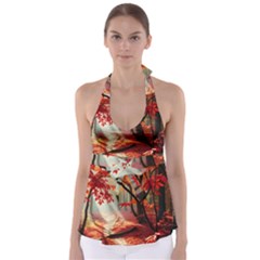 Forest Path Red Nature Tie Back Tankini Top