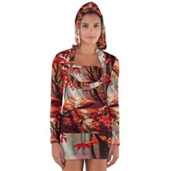 Forest Path Red Nature Long Sleeve Hooded T-shirt