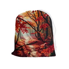 Forest Path Red Nature Drawstring Pouch (xl) by Bedest