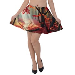 Forest Path Red Nature Velvet Skater Skirt