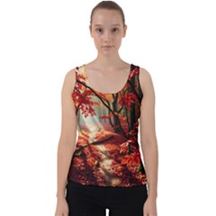 Forest Path Red Nature Velvet Tank Top