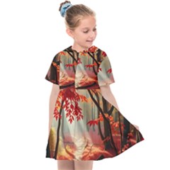 Forest Path Red Nature Kids  Sailor Dress