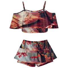 Forest Path Red Nature Kids  Off Shoulder Skirt Bikini