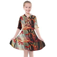 Forest Path Red Nature Kids  All Frills Chiffon Dress