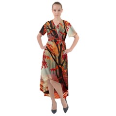 Forest Path Red Nature Front Wrap High Low Dress