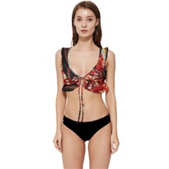 Forest Path Red Nature Low Cut Ruffle Edge Bikini Top