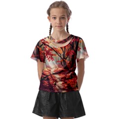 Forest Path Red Nature Kids  Front Cut T-shirt