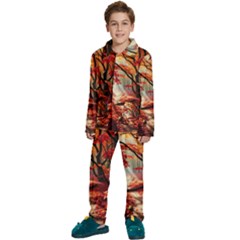 Forest Path Red Nature Kids  Long Sleeve Velvet Pajamas Set