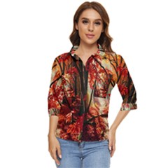 Forest Path Red Nature Women s Quarter Sleeve Pocket Shirt