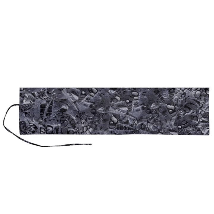 Geologic Marine Life Motif Black And White Print Roll Up Canvas Pencil Holder (L)