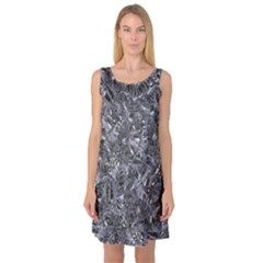 Geologic Marine Life Motif Black And White Print Sleeveless Satin Nightdress