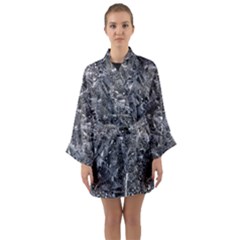 Geologic Marine Life Motif Black And White Print Long Sleeve Satin Kimono