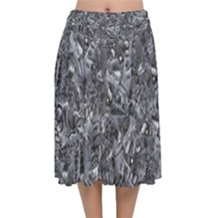 Geologic Marine Life Motif Black And White Print Velvet Flared Midi Skirt by dflcprintsclothing