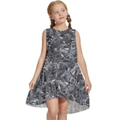 Geologic Marine Life Motif Black And White Print Kids  Frill Swing Dress by dflcprintsclothing