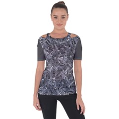 B Geologic Marine Life Motif Black And White Print Shoulder Cut Out Short Sleeve Top by dflcprintsclothing