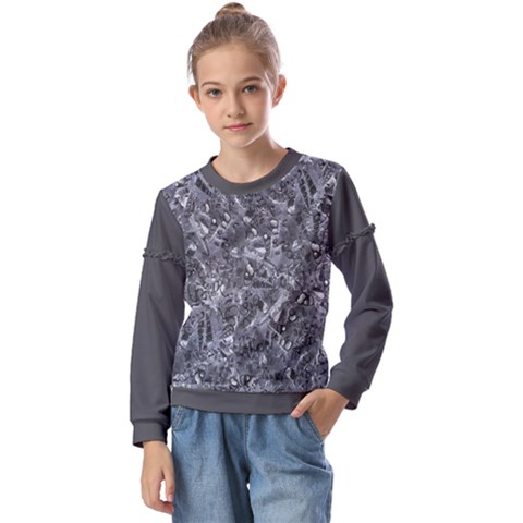 B Geologic Marine Life Motif Black And White Print Kids  Long Sleeve T-shirt With Frill  by dflcprintsclothing