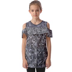 B Geologic Marine Life Motif Black And White Print Fold Over Open Sleeve Top